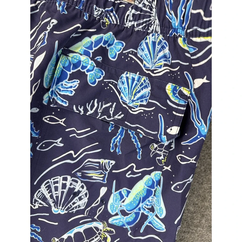 Vineyard Vines Men 3XB Navy Sea Life Lobster Turtle Lined Swim Trunks Cruise EUC